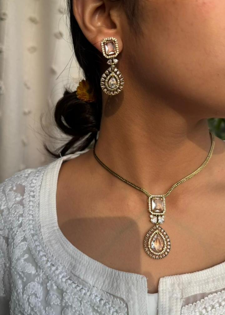 VedaShakti Temple AD Necklace Set - White/Clear