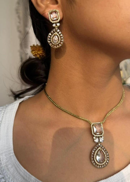 VedaShakti Temple AD Necklace Set - White/Clear