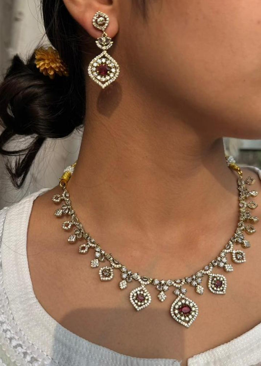 Adhishakti Temple AD Necklace Set - Ruby