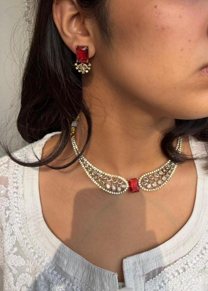 Svarupa Temple AD Necklace Set - Maroon