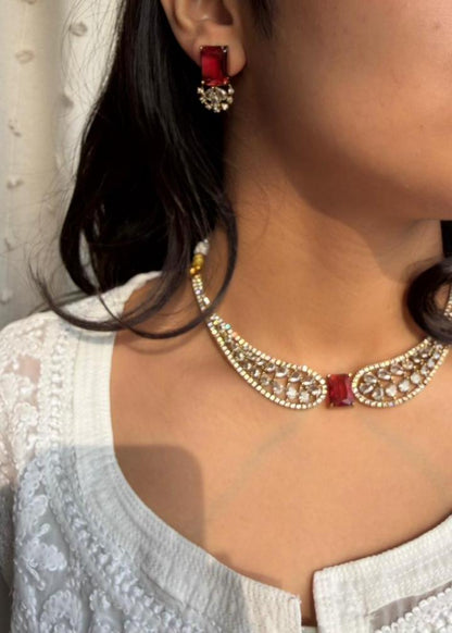 Svarupa Temple AD Necklace Set - Maroon