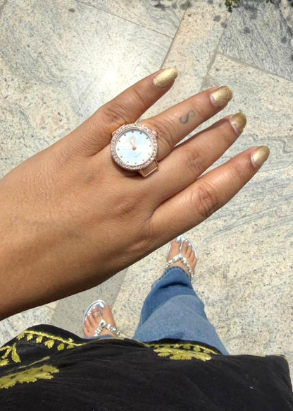 Ring’O’Clock Studded Dial Watchring-RoseGold
