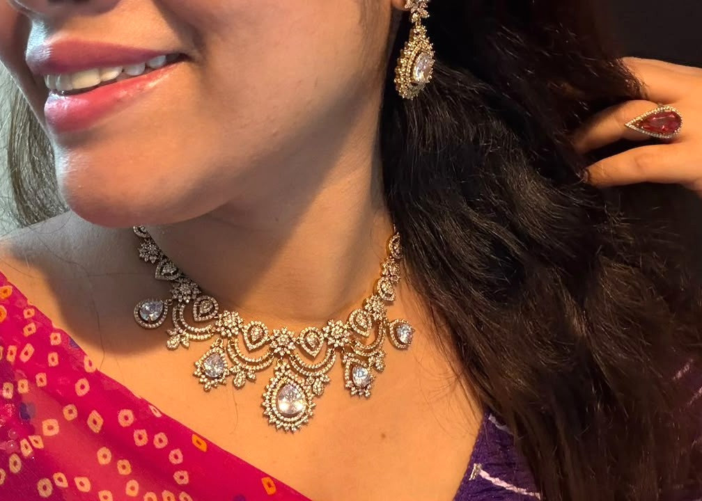 Rani Saheba Necklace Set - Clear/Gold