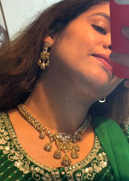 Kumudini Jhumki AD Necklace Set - Clear/Gold